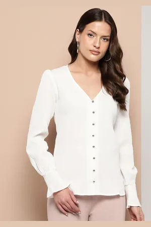 Chemistry Bishop Sleeves Crepe Shirt Style Top