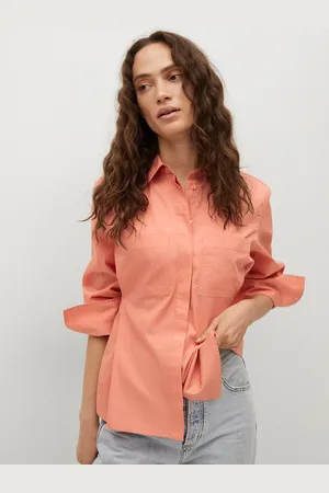 MANGO Women Peach-Coloured Cotton Opaque Casual Shirt