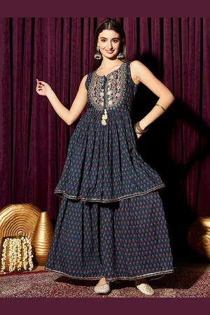 indo street Floral Printed Pure Cotton Kurta With Sharara