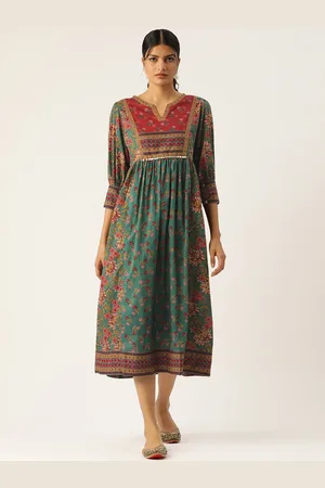 Jaipur Floral Print A-Line Cotton Midi Dress