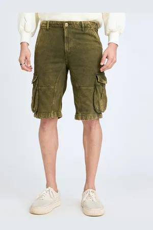 FREAKINS Men Washed High-Rise Pure Cotton Cargo Shorts