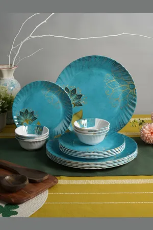 Aura Blue & Green 18Pcs Printed Melamine Glossy Dinner Set