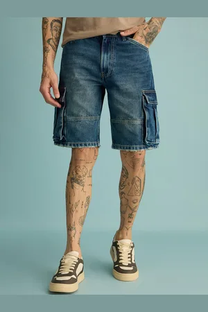 FREAKINS Men Washed Cotton Denim Shorts
