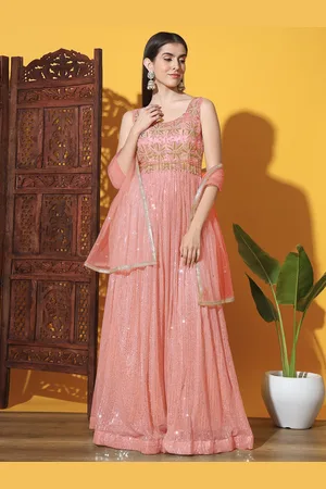Chhabra 555 Embellished V-Neck Fit and Flare Maxi Ethnic Dress With Dupatta