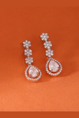 Ami Rose Gold-Plated Cubic Zirconia-Studded Teardrop Shaped Drop Earrings