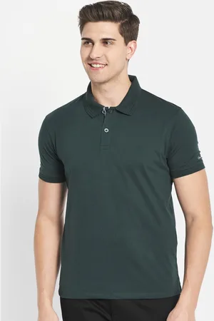 men green solid pure cotton polo collar t shirt