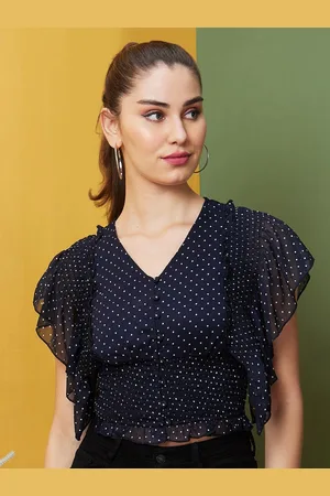 Globus Polka Dot Printed Flutter Sleeve Georgette Crop Top