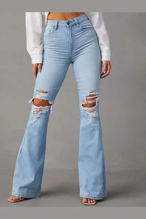 LULU & SKY Women Flared High-Rise Highly Distressed Light Fade Stretchable Jeans