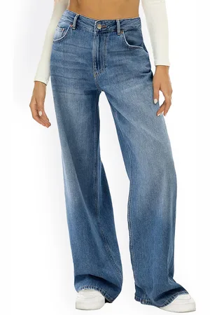 LULU & SKY Women Straight Fit High-Rise Mildly Distressed Light Fade Stretchable Jeans
