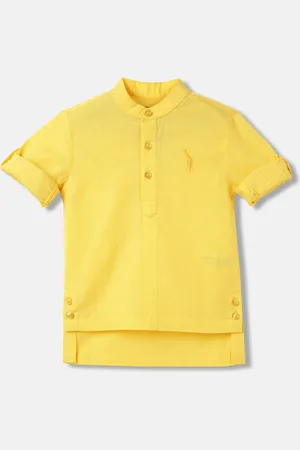 Blue Giraffe Boys Cotton Mandarin Collar Roll-Up Sleeves Opaque Casual Shirt