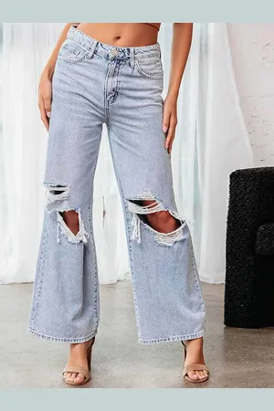 LULU & SKY Women Wide Leg High-Rise Highly Distressed Stretchable Jeans