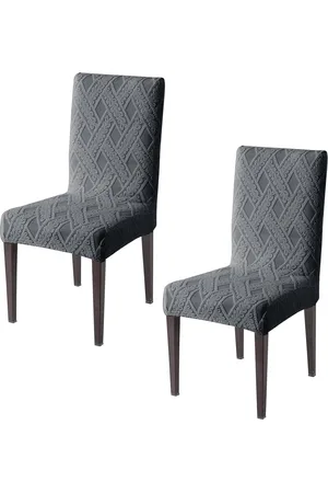 HOKIPO 2 Pcs Grey Jacquard 200 GSM Stretchable Chair Covers