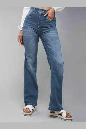 Miss Chase Women Light Weight Wide Leg Mid-Rise Light Fade Stretchable Jeans