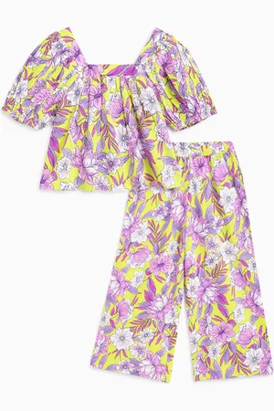 Campana Girls Printed Square Neck Top with Trousers