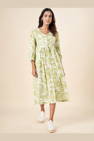 Pantaloons Floral Printed Cotton A-Line Midi Dress
