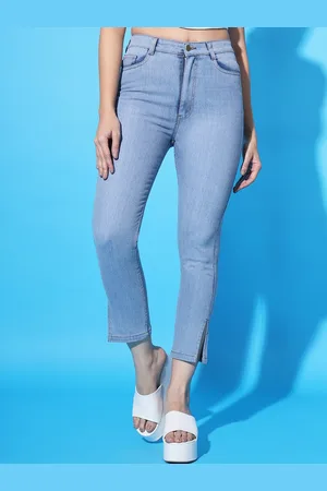 Guti Women Skinny Fit Heavy Fade Stretchable Cropped Cotton Jeans