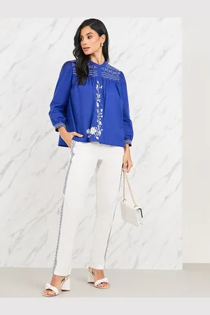 Styli Floral Embroidered Pure Cotton Top & Trousers Set
