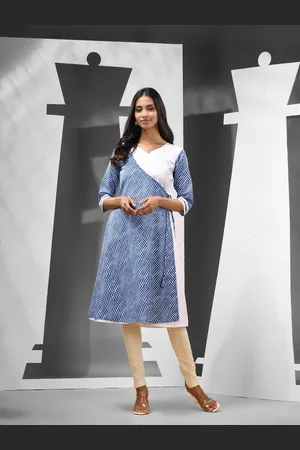 Charukriti Ethnic Motifs Printed V-Neck Angrakha Cotton A-Line Kurta