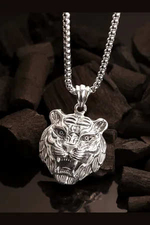 Roadster The Lifestyle Co. Silver-Plated Tiger Head Pendant with Chain