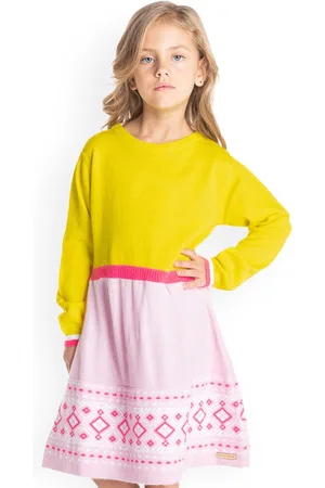 Cherry Crumble Girls Yellow Printed A-Line Dress