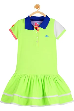 Cherry Crumble Girls Green & Grey Colourblocked Drop-Waist Dress