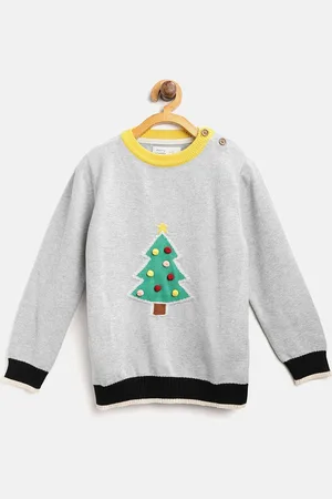 Cherry Crumble Unisex Kids Grey Self Design Pullover Sweater
