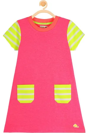 Cherry Crumble Girls Pink Colourblocked A-Line Dress