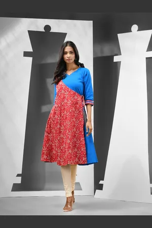 Charukriti Ethnic Motifs Printed V-Neck Angrakha Cotton A-Line Kurta