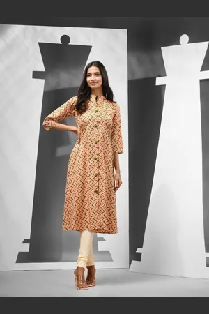 Charukriti Geometric Printed Mandarin Collar Cotton A-line Kurta
