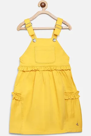Cherry Crumble Girls Yellow Solid Pinafore Dress