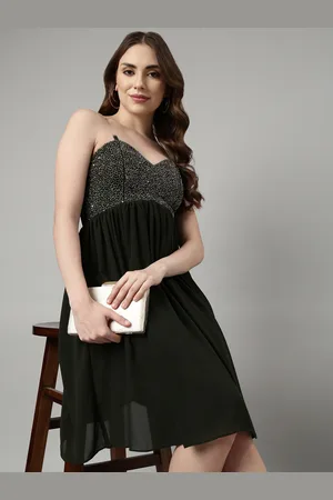 SHOWOFF Embellished Shoulder Straps Smocked Georgette Empire Dress