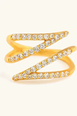 Mabel 925 Sterling Silver 18 Karat Gold Plated Studded Arrow Head Adjustable Ring