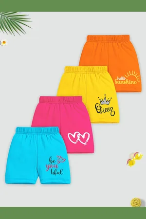 HERE&NOW Girls Pack Of 4 Blue Mid-Rise Typography Printed Cotton Shorts