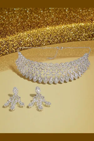 Ami Women Silver-Plated Cubic Zirconia-Studded Necklace and Earrings