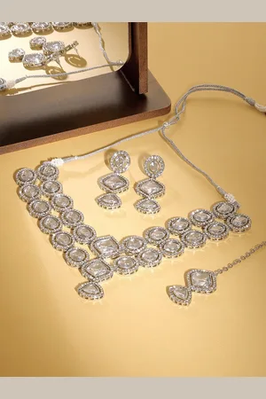 Ami Silver-Plated Stones Studded Necklace With Earrings & Maang Tika