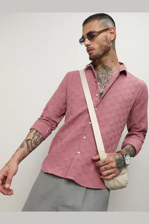 Campus Pink Classic Textured Long Sleeves Casual Shirt