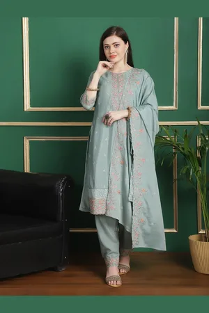 Stylee Lifestyle Floral Embroidered Beads and Stones Unstitched Dress Material
