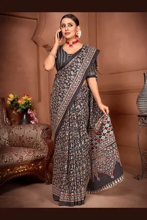 Kalini Floral Printed Poly Cotton Bagru Saree