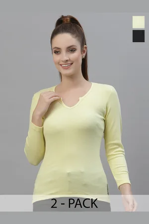Friskers Women Black Organic Cotton Crop Top & Yellow Organic Cotton Long Sleeves Top