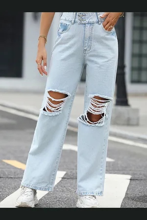LULU & SKY Women Straight Fit High-Rise Mildly Distressed Heavy Fade Ripped Jeans