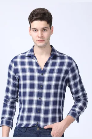 POE Men Smart Slim Fit Checked Cotton Shirt