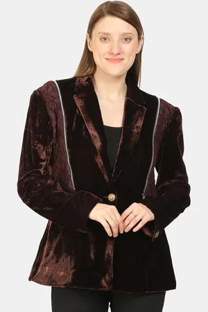 Kalini Notched Lapel Collar Single-Breasted Convertible 2 in 1 Velvet Blazer