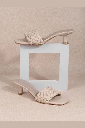 All Things Mochi Women Beige Woven Design Kitten Sandals