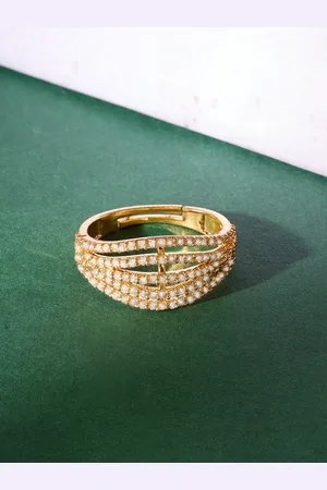 Ami Women Gold-Plated CZ Studded Finger Ring
