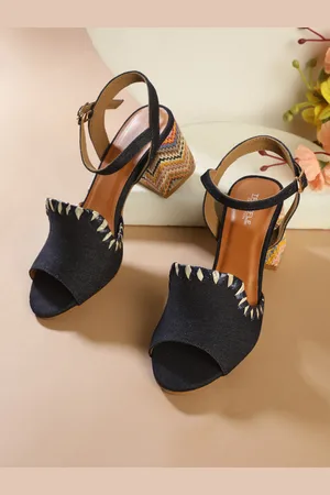 Truffle Collection Textured Open Toe Backstrap Block Heels