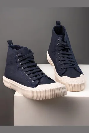 Styli Men Navy Blue Hi-Top Canvas Lace Up Sneakers