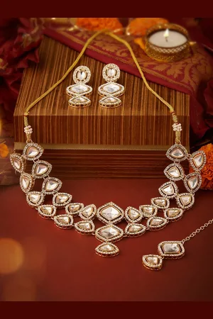 Ami Gold-Plated Stone-Studded Necklace and Earrings With Maang Tika