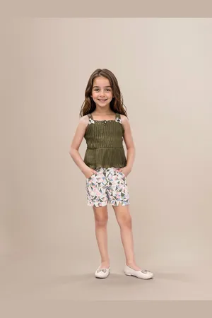Toonyport Girls Embellished Shoulder Straps Top with Shorts