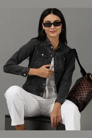 SHOWOFF Women Washed Crop Denim Jacket