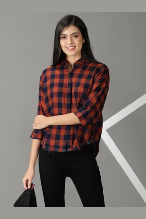 SHOWOFF Women Boxy Buffalo Checks Oversized Cotton Casual Shirt